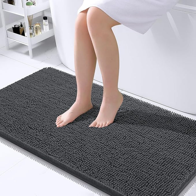 OLANLY Bathroom Rugs 45x27, Extra Soft Absorbent Chenille Bath Rugs, Rubber Backing Quick Dry, Machine Washable Bath Mats for Bathroom Floor, Tub and Shower, Home Decor Accessories, Dark Grey