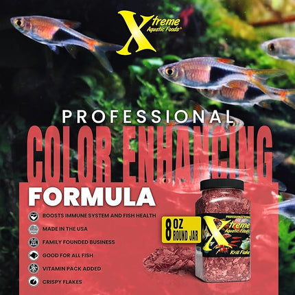 Xtreme Krill Flakes - Premium Max Protein Freshwater Fish Food with 100% Krill and Shrimp, & Vitamins for Optimal Immune and Digestive Health, Boosts Color & Energy – USA Farm Grown (8oz)