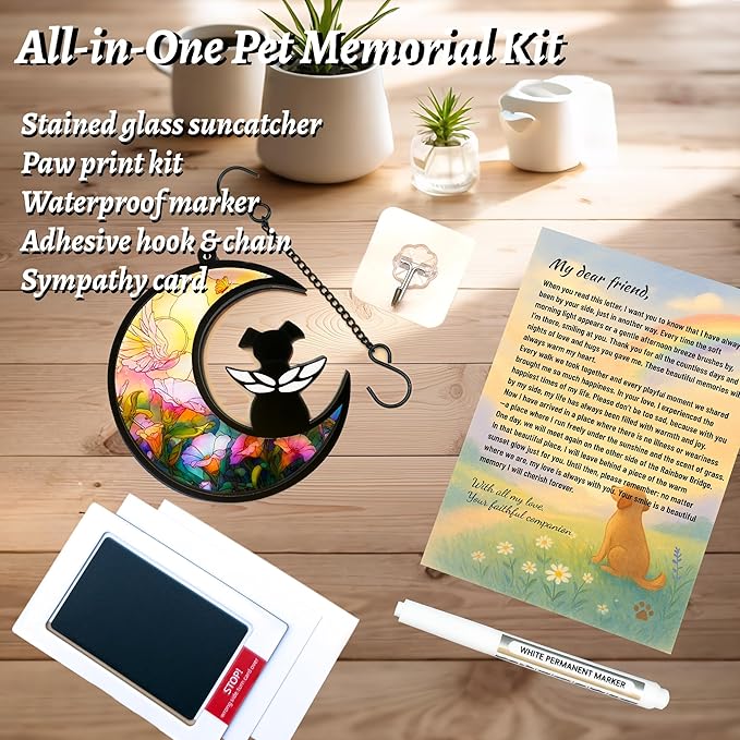 Dog Memorial Gift for Loss of Dog – DIY Angel Memorial Suncatcher & Paw Print Kit for Dogs with Sympathy Card | Pet Memorial Keepsake(Angel Garden)