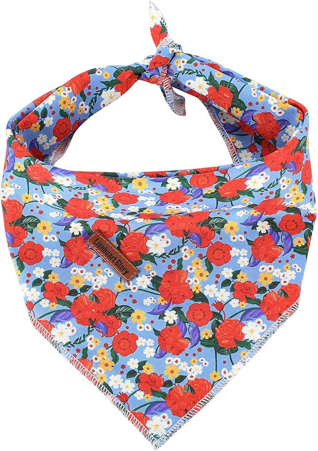 Lionheart glory Dog Bandana 1 Pack Washable Soft Cotton Floral Print Bibs Scarf, Adjustable Kerchief Square Dog Bandanas for Small Dogs