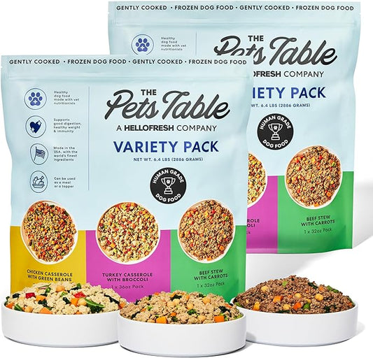 The Pets Table Human-Grade Variety Pack Fresh Dog Food, Dog Food Topper or Complete Meal, 6 Count of 32 to 36-oz Pouches, 12.7lbs