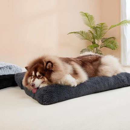 EHEYCIGA Fluffy XXL Dog Crate Pad, Plush Faux Fur Bed for Extra Large Dogs, Calming Anti Anxiety XXL Dog Bed, Washable Soft Warm Mat with Non-Slip Bottom, Dark Grey