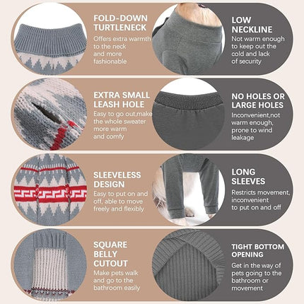 BINGPET Dog Sweater, Turtleneck Classic Knit Dog Sweaters for Small Medium Large Dogs with Leash Hole, Pet Winter Clothes Warm Sweatshirts Outfits for Doggie and Cats Grey(Medium)