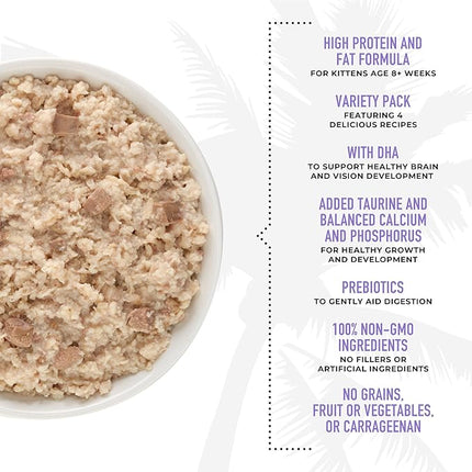 Tiki Cat Baby, Shreds Variety Pack, High-Protein and Flavorful, Wet Cat Food for Kittens 8 Weeks Plus, 2.4 oz. Cans (Pack of 12)