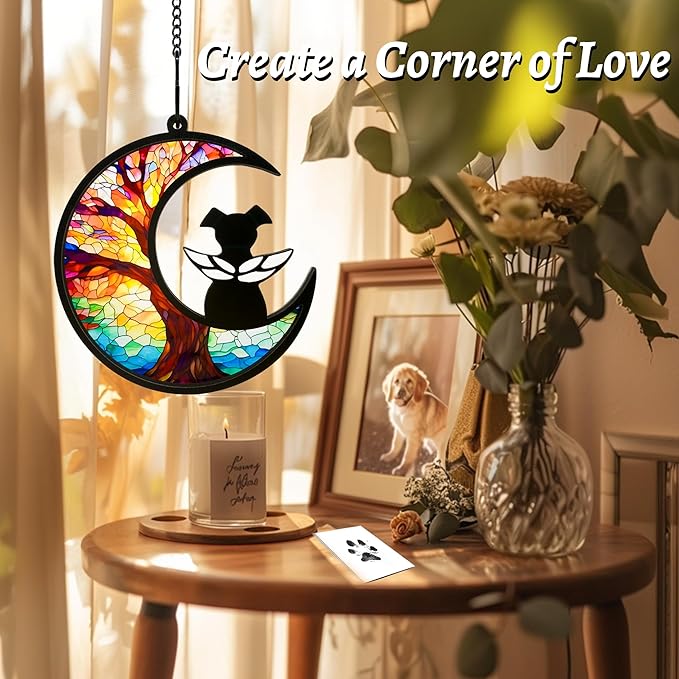 Dog Memorial Gift for Loss of Dog – DIY Angel Memorial Suncatcher & Paw Print Kit for Dogs with Sympathy Card | Pet Memorial Keepsake(Tree of Life)