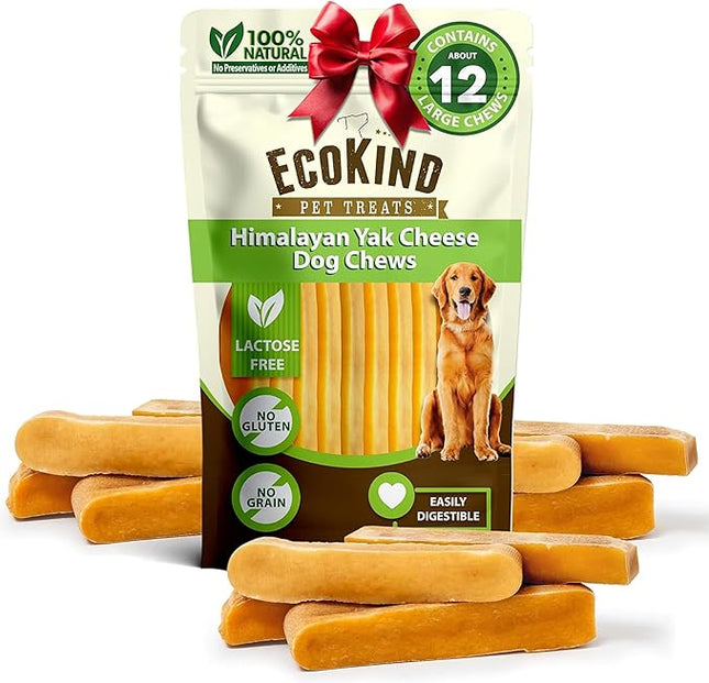 EcoKind Premium Gold Yak Cheese Himalayan Dog Chews, Dog Treats Large Breed, All Natural, High Protein, for Aggressive Chewers, Large - 12+ Chews (3 lb)