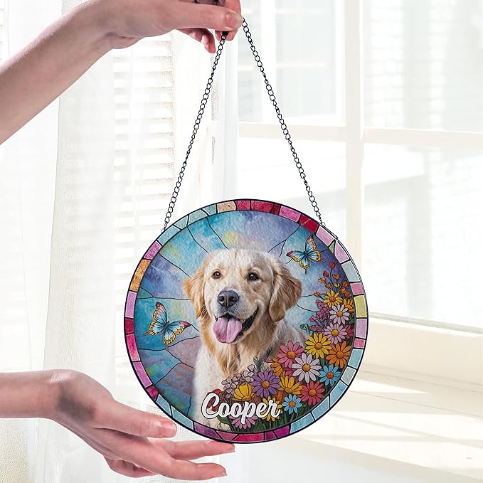 Gabita Custom Dog Portrait Stained Glass Window Hanging Light Catcher V2, Pet Memorial Stained Glass Photo, Dog Memorial Gift Pet Loss Sympathy Gift