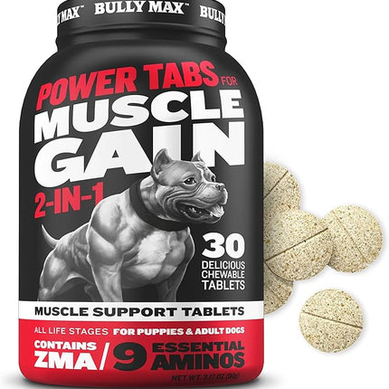 Bully Max 2-in-1 Muscle Builder Chewable Tablets for Dogs - Puppy & Dog Vitamins, Supplements for Muscle Gain & Growth - Canine Multivitamins Essentials for All Breeds & Ages - 30 Tabs