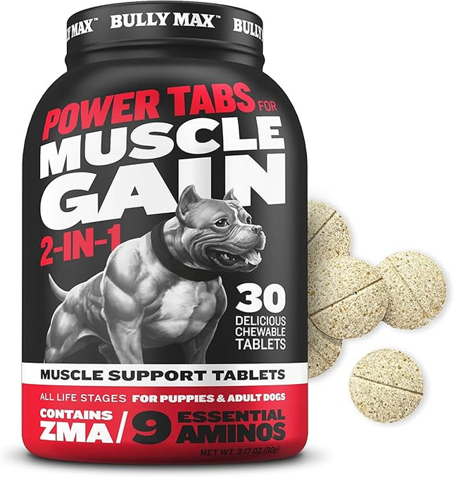 Bully Max 2-in-1 Muscle Builder Chewable Tablets for Dogs - Puppy & Dog Vitamins, Supplements for Muscle Gain & Growth - Canine Multivitamins Essentials for All Breeds & Ages - 30 Tabs