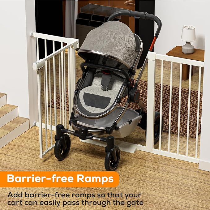 29.5-59.8" Baby Gate for Stairs, Baby Safety Essentials, Auto Close Gate for Doorways, Easy Install Pressure Mounted Dog Gate Indoor, Pet Gates for Dogs, White