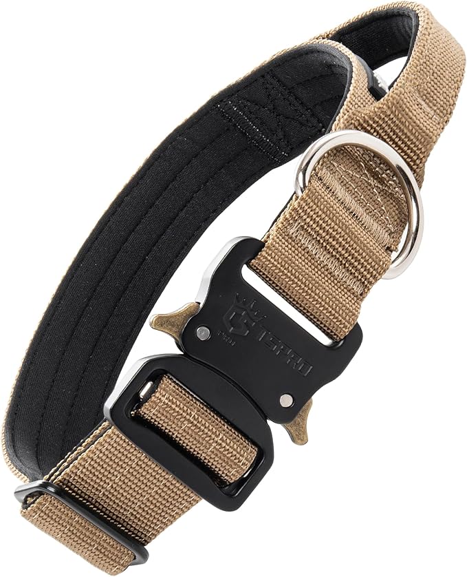 TSPRO Premium Dog Collars Tactical Dog Collar with Handle and Heavy Duty Quick-Release Metal Buckle Durable Thick and Adjustable for Medium to Large Dogs (Khaki M)