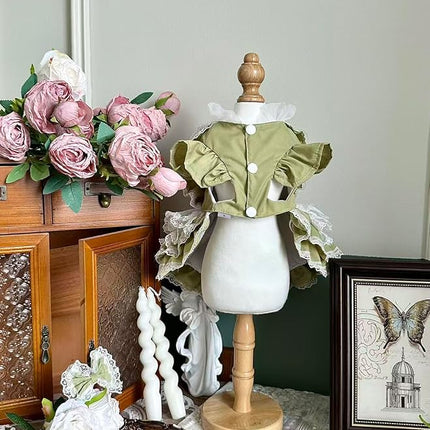 Fashion Sweet Puppy Dog Lace Princess Tailored Dress for Mini and Petite Dog A-Matcha Green Small