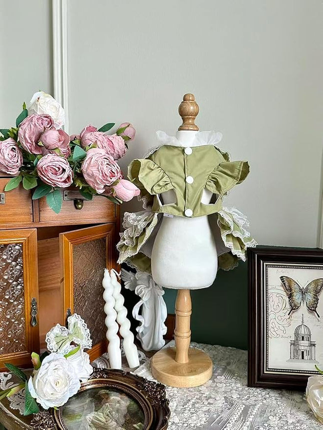 Fashion Sweet Puppy Dog Lace Princess Tailored Dress for Mini and Petite Dog A-Matcha Green Small