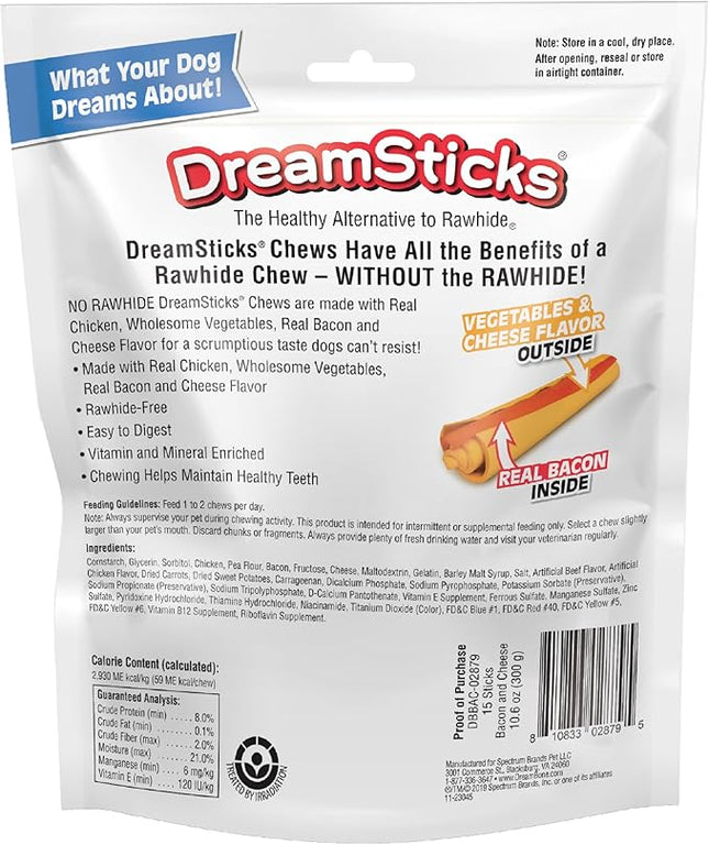DreamBone DreamSticks with Real Bacon and Cheese Flavor, Rawhide Free Dog Chew Sticks 15 Sticks