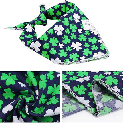 E-Clover Dog Bandana Boy & Matching Scrunchie Set Shamrock Lucky Dog Bandanas Scarf with Bow Hair Ties for Small Puppy Dogs Pet Owner Mom Green Blue