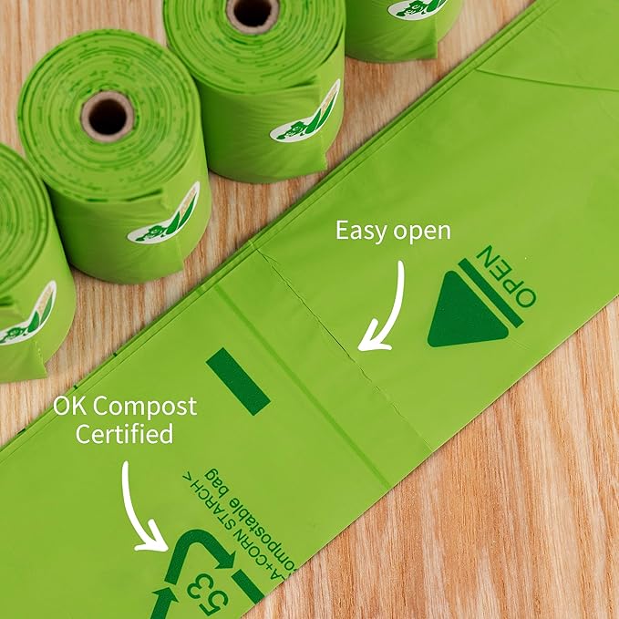 Pkpoo 100% Compostable Dog Poop Bags, Extra Wide, Vegetable-Based Large Poop Bags for Dogs, Biodegradable Waste Bags for Poo, Cat Litter, Diaper Sacks, Unscented, 240 Counts
