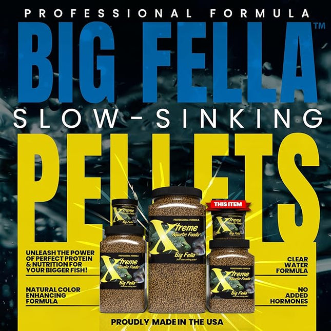 Xtreme Big Fella 3.0mm Pellets: Professional Nutrition for Medium to Large Cichlid/Community Fish - Boost Immune & Digestive Health, Color & Energy, Max Protein Fish Food – USA Farm Grown (9oz)