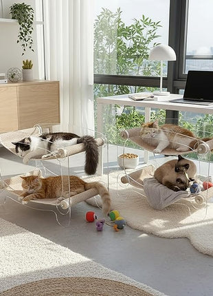 Cat bunk beds Cozy Acrylic cat Hammock cat Bed with sisal Scratcher - Double-Layer Hammock for Indoor Cats and Small Dogs - Soft & wear-Resistant