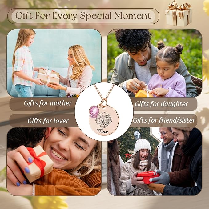 Personalized Pet Portrait Necklace Customized Pet Memorial Necklaces Dog Necklace for Women Custom Pets Necklaces Dog Memorial Jewelry for Cat Mom Dogs Dad (Rose Gold 1 Portrait)