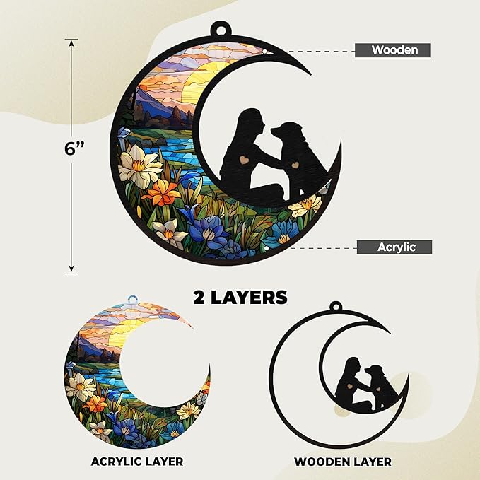 6'' Angel Dog Friendship Memorial Suncatcher Custom Name Dog Breeds Pet Ornament Window Car Hanging, Sympathy Gift for Loss of Pet Passing Away Bereavement Gifts for Dog Lovers SCM-B11-W-21-6