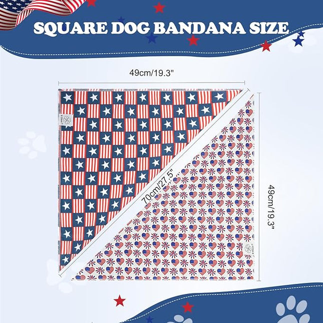 E-Clover 4th of July Dog Bandanas 2 Pack American Flag Pet Patriotic Scarf for Boy and Girl Cute Dog Costumes Accessories for Medium Large Dogs
