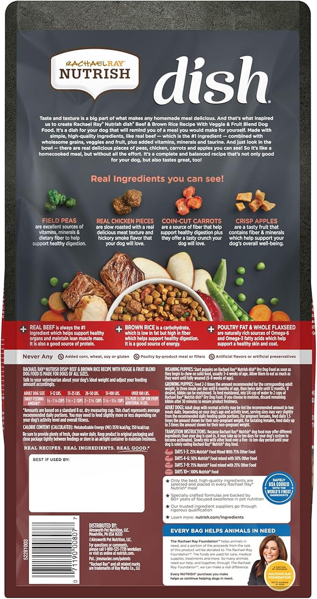Rachael Ray Nutrish Dish Premium Natural Dry Dog Food, Beef & Brown Rice Recipe with Veggies, Fruit & Chicken, 3.75 Pounds