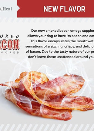 Omega for Dogs - 180 Delicious Soft Chews - Salmon Oil Treats for Skin and Coat, Itch Relief - Fish Oil Blend of Essential Fatty Acids, Omega 3, 6, and 9, and Vitamins - Smoked Bacon Flavor