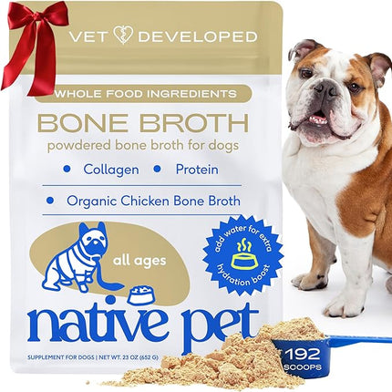 Native Pet Bone Broth for Dogs and Cats - Chicken Bone Broth Powder Dog Food Toppers for Picky Eaters - Provides Extra Nutrition for Joint Strength, Immune Support & Heart Health - 192 Scoops