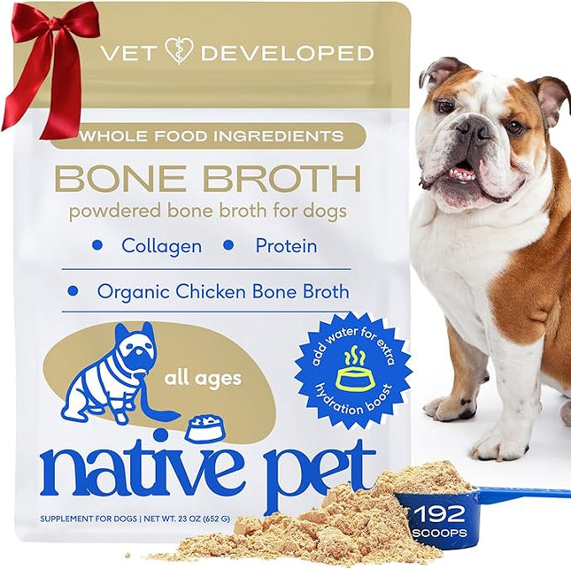 Native Pet Bone Broth for Dogs and Cats - Chicken Bone Broth Powder Dog Food Toppers for Picky Eaters - Provides Extra Nutrition for Joint Strength, Immune Support & Heart Health - 192 Scoops