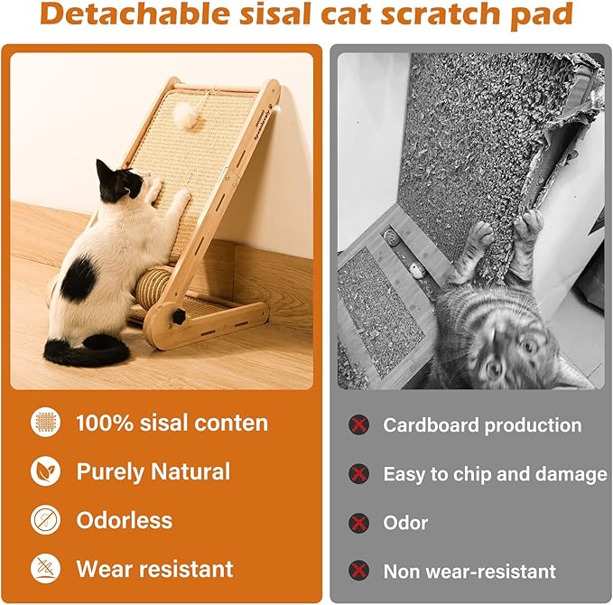 Adjustable Angle-Cat Scratcher, L Shape Cat Scratching Post，Cat Scratchers for Indoor Cats Scratch Pad with Natural Sisal，Cat Scratching Board Furniture Protector（27.5"X16.3"X6.3"）