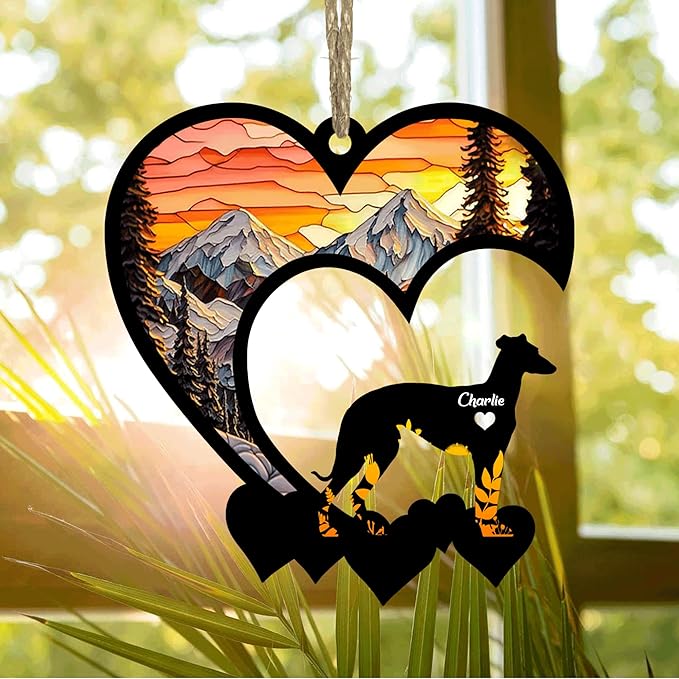 LOVELYPOD Lovely POD Whippet Suncatcher, Personalized Whippet Memorial with Name, Whippet Loss Suncatcher, Dog Remembrance Gift, Dog Memorial Ornament, Loss of Dog Sympathy Gift