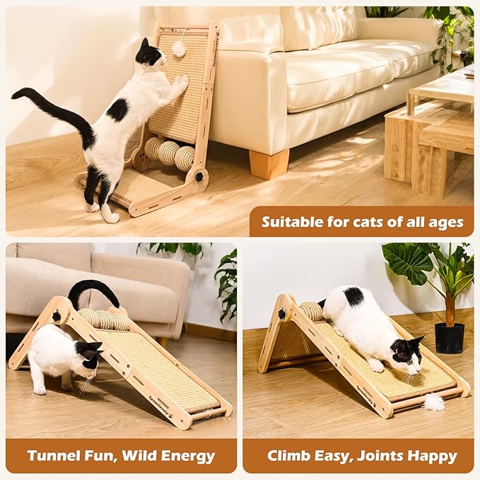 Adjustable Angle-Cat Scratcher, L Shape Cat Scratching Post，Cat Scratchers for Indoor Cats Scratch Pad with Natural Sisal，Cat Scratching Board Furniture Protector（27.5"X16.3"X6.3"）