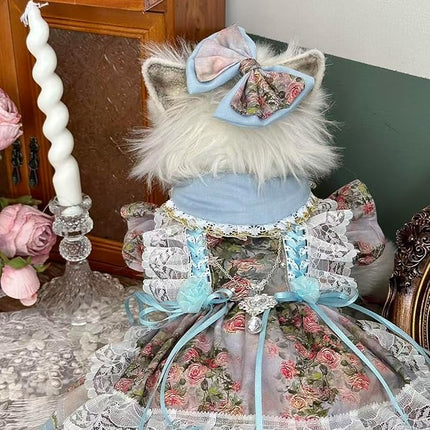 Fashion Sweet Puppy Dog Lace Princess Dress for EXTRAL Small and Small Dog C-Blue Large