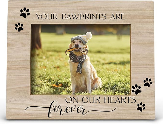 FONDCANYON Your Pawprints are Forever in Our Heart Pet Memory Picture Photo Frame,Pet Dog Cat Memorial Picture Frames,Pet Loss Sympathy Gift,Passed Away Dog Memorial Gifts(5x7 Inch Photo) (Color3)