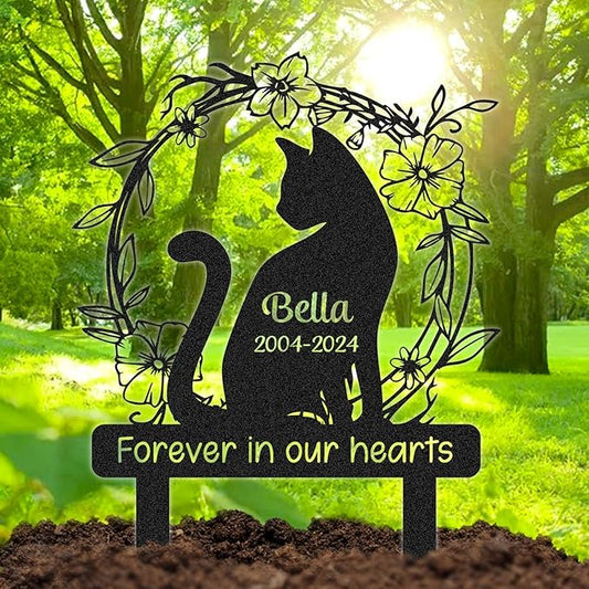 Personalized Pet Graves Marker Cat, Metal Memorial Plaques for Outdoor Graveyard Garden Yard, Custom Waterproof Pet Headstone with Name & Date, Cat Memorial Gifts for Loss of Cat Color01