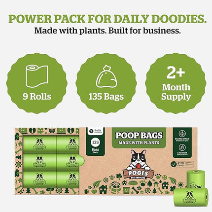Pogi's Compostable Poop Bags – Leak-Proof, Extra-Large, Made with Plants – 9 Rolls (135 Bags)