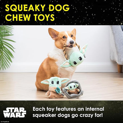 STAR WARS for Pets GROGU 3 Piece Collection - Cradle Plush, Flattie, and Rope Ring Dog Toys - Fabric Squeaky Plushes for All Dogs, Officially Licensed