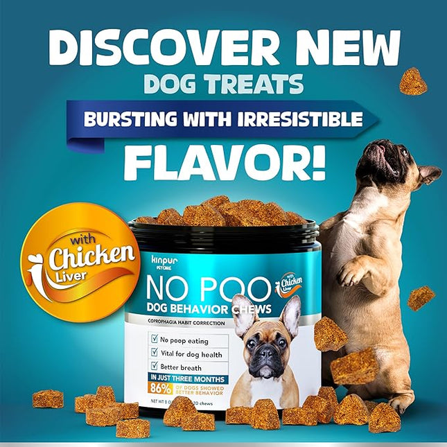 Kinpur Pet Care No Poo Behavior Chews - Help Beat The Habit with Natural Pumpkin, Broccoli, Chamomile, Chicken Liver & More - Forbids Poop Eating - Coprophagia Stool Eating Deterrent Beef Treats