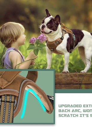 BUMBIN Tactical Dog Harness for Medium Dogs No Pull, Famous TIK Tok No Pull Dog Harness, Fit Smart Reflective Pet Walking Harness for Training, Adjustable Dog Vest Harness with Handle Brown M