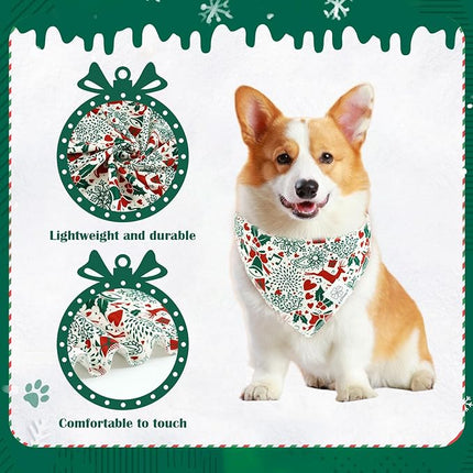 E-Clover Christmas Dog Bandanas & Matching Scrunchie Set White Green Red Dog Scarf Bibs Pet Bandana with Bow Tie for Small Dogs Puppy Owner Mom Winter