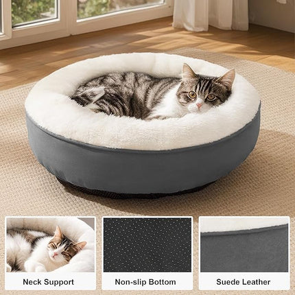 Love's cabin Round Donut Cat and Dog Cushion Bed, 20in Pet Bed for Cats or Small Dogs, Anti-Slip & Water-Resistant Bottom, Super Soft Durable Fabric Pet beds, Washable Luxury Cat & Dog Bed Dark Grey