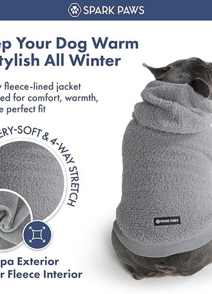 Spark Paws Fleece Dog Jacket, Hooded Sweater Vest, Warm Coat for Winter - Suitable for Small Medium Large XL XXL Breeds - Silver Grey - 3XL