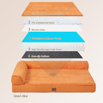 EHEYCIGA Memory Foam Dog Bed XXL, Giant Dog Bed Orthopedic with Washable Removable Cover, Waterproof Pet Bed Couch for Jumbo Dogs, 48x35x7.5 Inches, Pumpkin