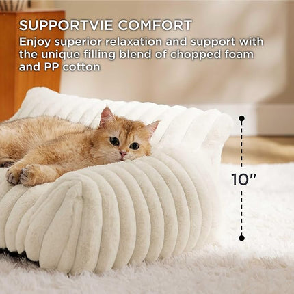 Bedsure Cute Cat Couch for Pets - Fluffy Dog Bed Small Medium Size Dog with Premium Soft Corduroy Fleece, Pet Sofa with Removable Washable Cover, Supportive Couch Bed for Small Dogs, 30inch, Cream