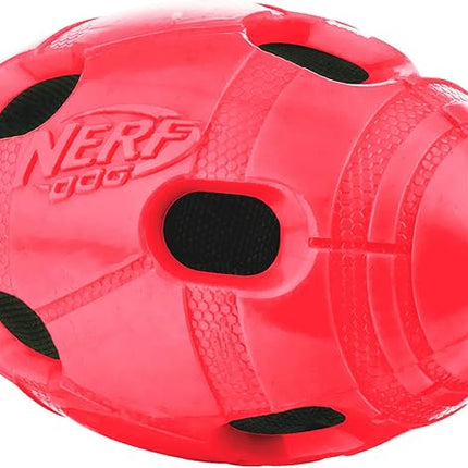 Nerf Dog Rubber Football Dog Toy with Interactive Squeaker and Crunch, Lightweight, Durable and Water Resistant, 6 Inch Diameter for Medium/Large Breeds, Single Unit, Red