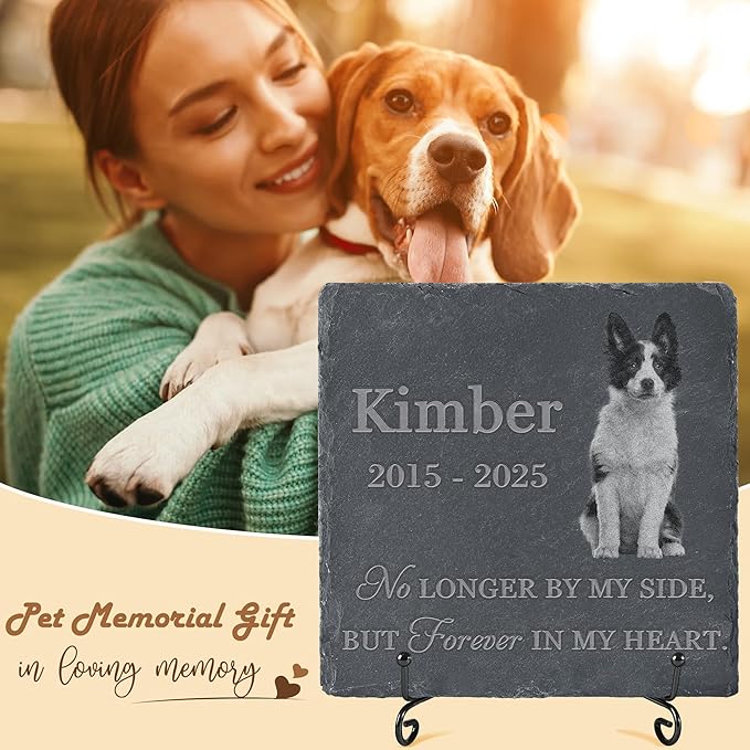 Personalized Pet Memorial Stone, Dog Memorial Gifts, Pet Loss Sympathy Gift, in Memory of Dog Cat - Forever in My Heart（Square）