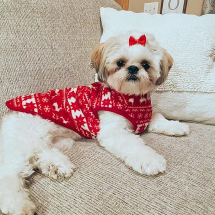 Blueberry Pet Dog Fleece Vest - Soft & Lightweight Ugly Christmas Sweater for Small Dogs, Award Winning Brand, 18" Back, Dog Christmas Sweater, Reindeer & Snowflake