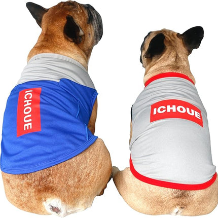 iChoue 2pcs French Bulldog Summer Cooling Shirt for Dogs UV Sun Protection Vest Sleeveless Breathable Tank Top English Pug Blue Grey Red Grey - Medium