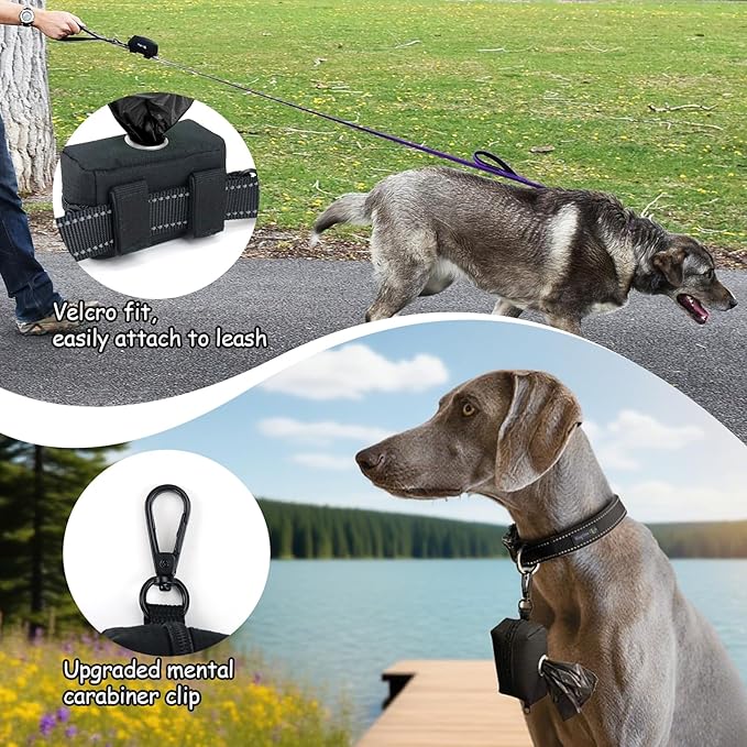 Wagtime Club Dog Poop Bag Holder for Leash Dog Waste Bag Dispenser Soft Fabric Puppy Potty Carrier Suitable for Any Leash with 1 Roll of Pet Trash bag, Black