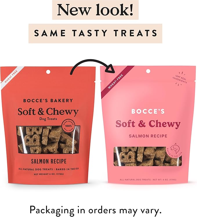 Bocce's Bakery Oven Baked Salmon Recipe Treats for Dogs, Wheat-Free Everyday Dog Treats, Made with Real Ingredients, Baked in The USA, All-Natural Soft & Chewy Cookies, Salmon, 6 oz